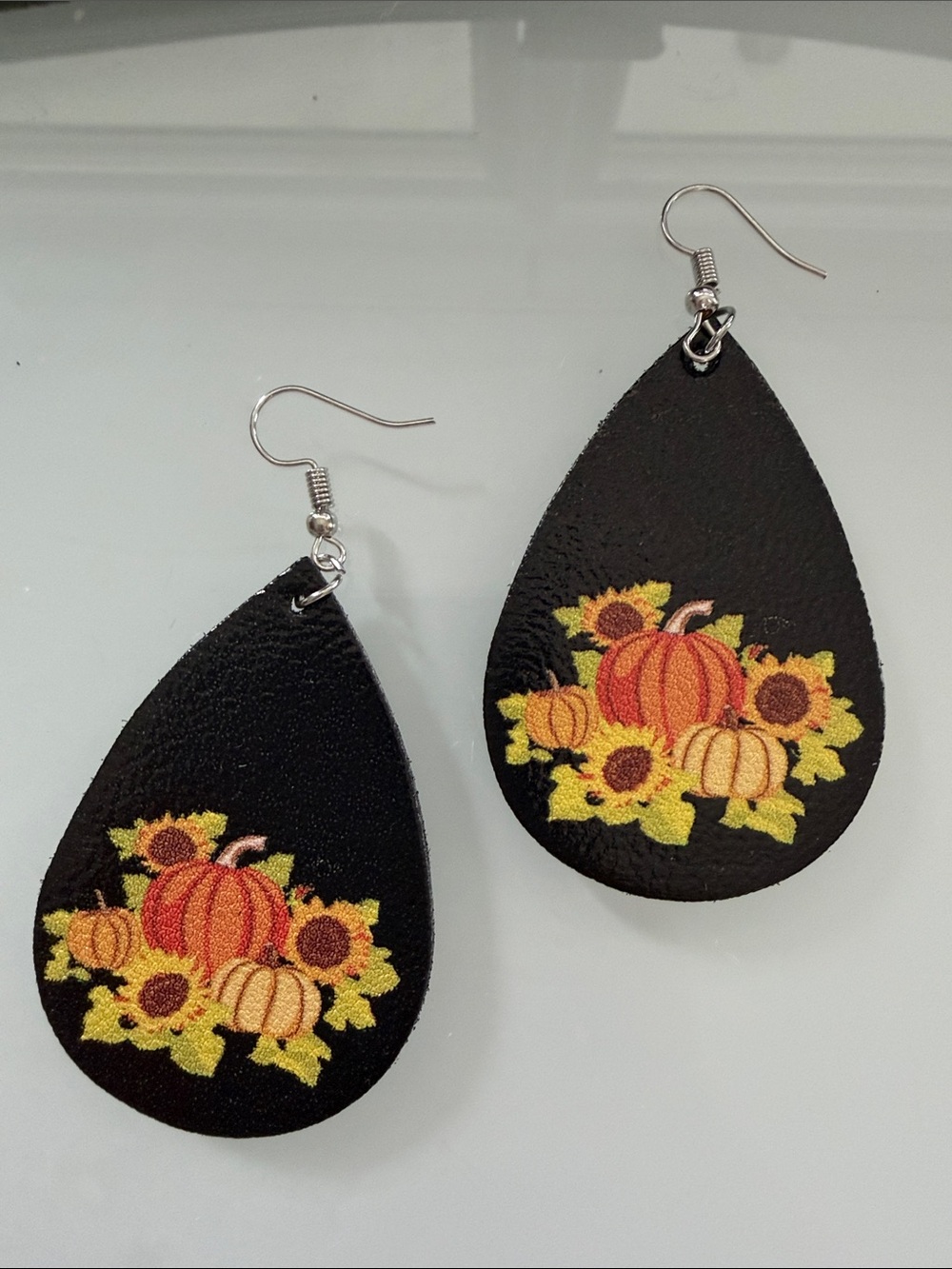 Black Pumpkin & Sunflower Teardrop Earrings - Women Accessories